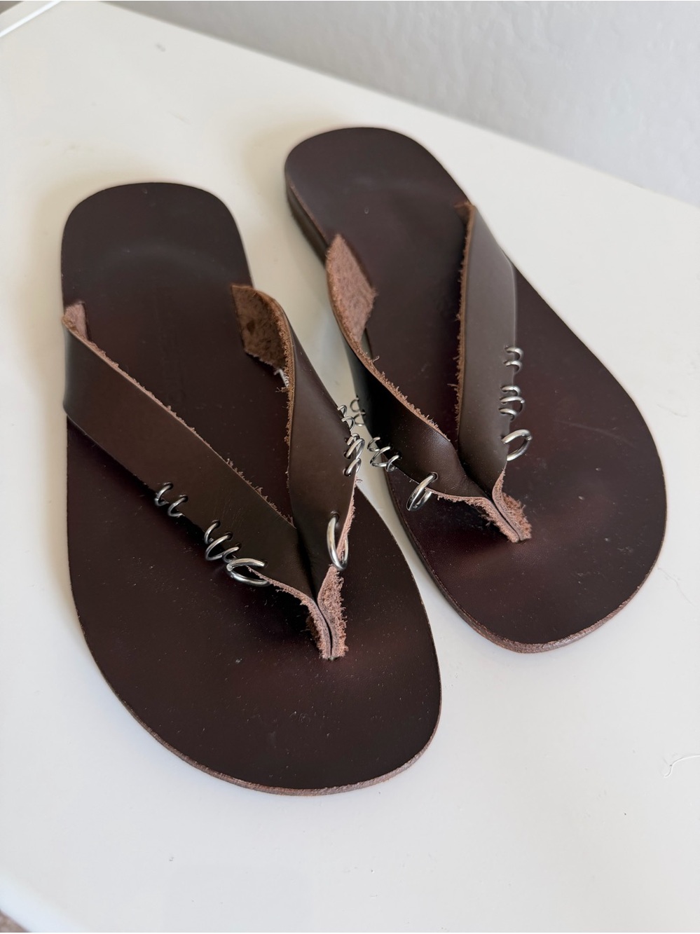 MARIA FARRO Handmade Leather Sandals Dark Brown Coil O-Ring Sz 39 8/9